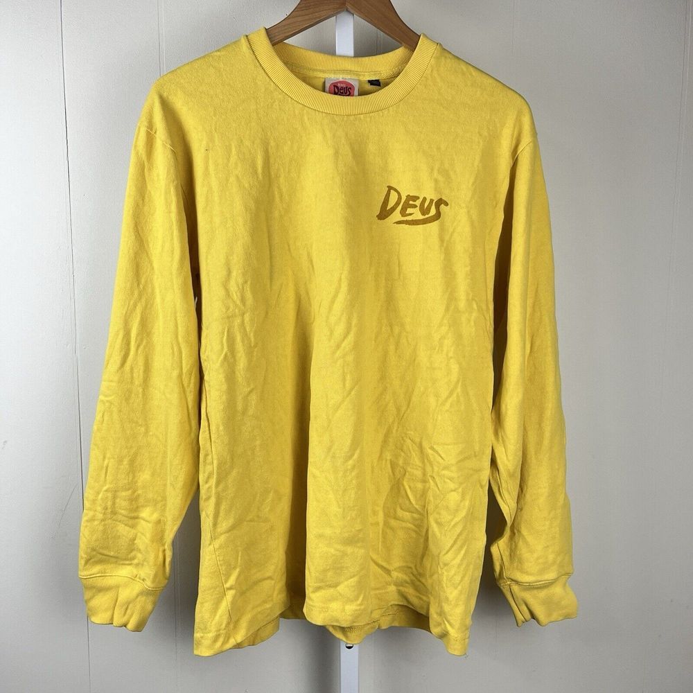 Deus Ex Machina x Paul McNeil Canggu‎ Logo Graphic LS T-Shirt Yellow Mens Medium